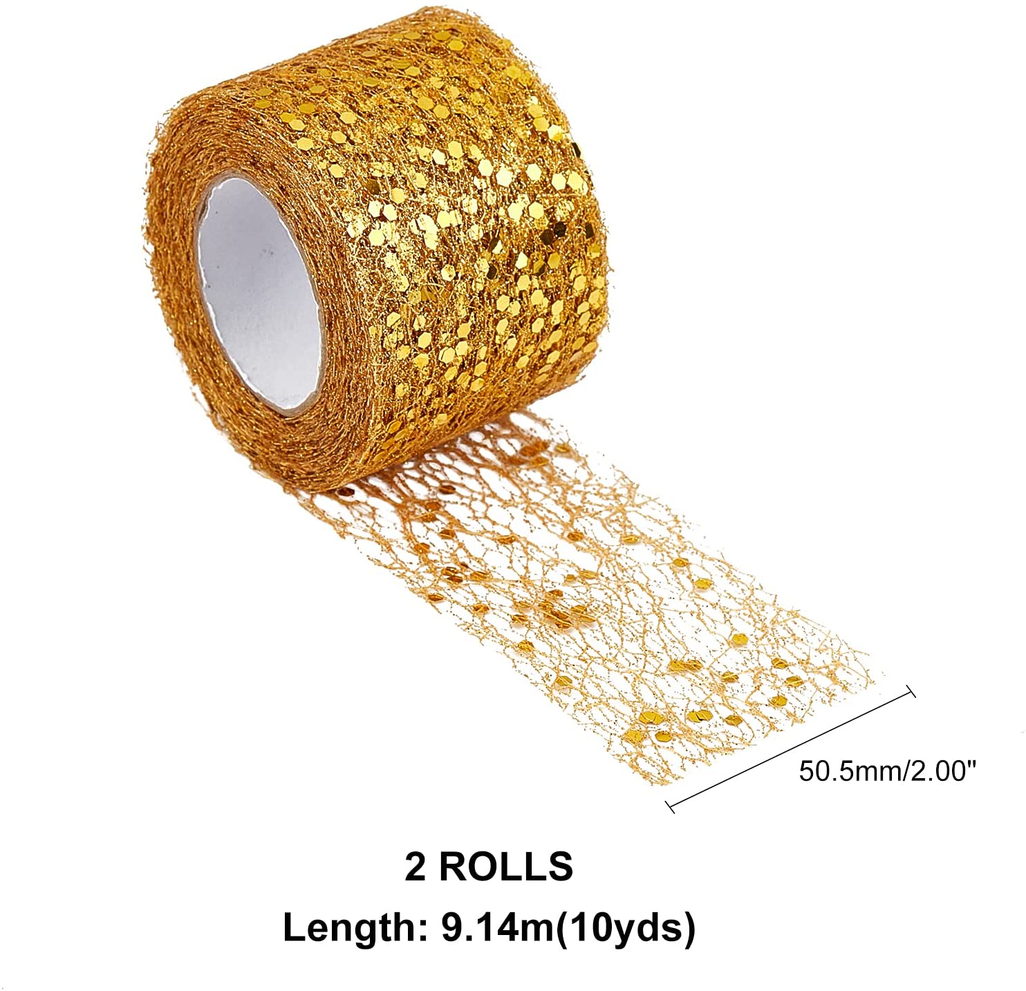 CRASPIRE 2''X10 Yards Glitter Sequin Mesh Ribbon Sparkling Web Ribbon Tulle  Roll Fabric Ribbon for Christmas Tree Decor Gift Wrapping Wedding Prom  Party Skirt Making, Goldenrod