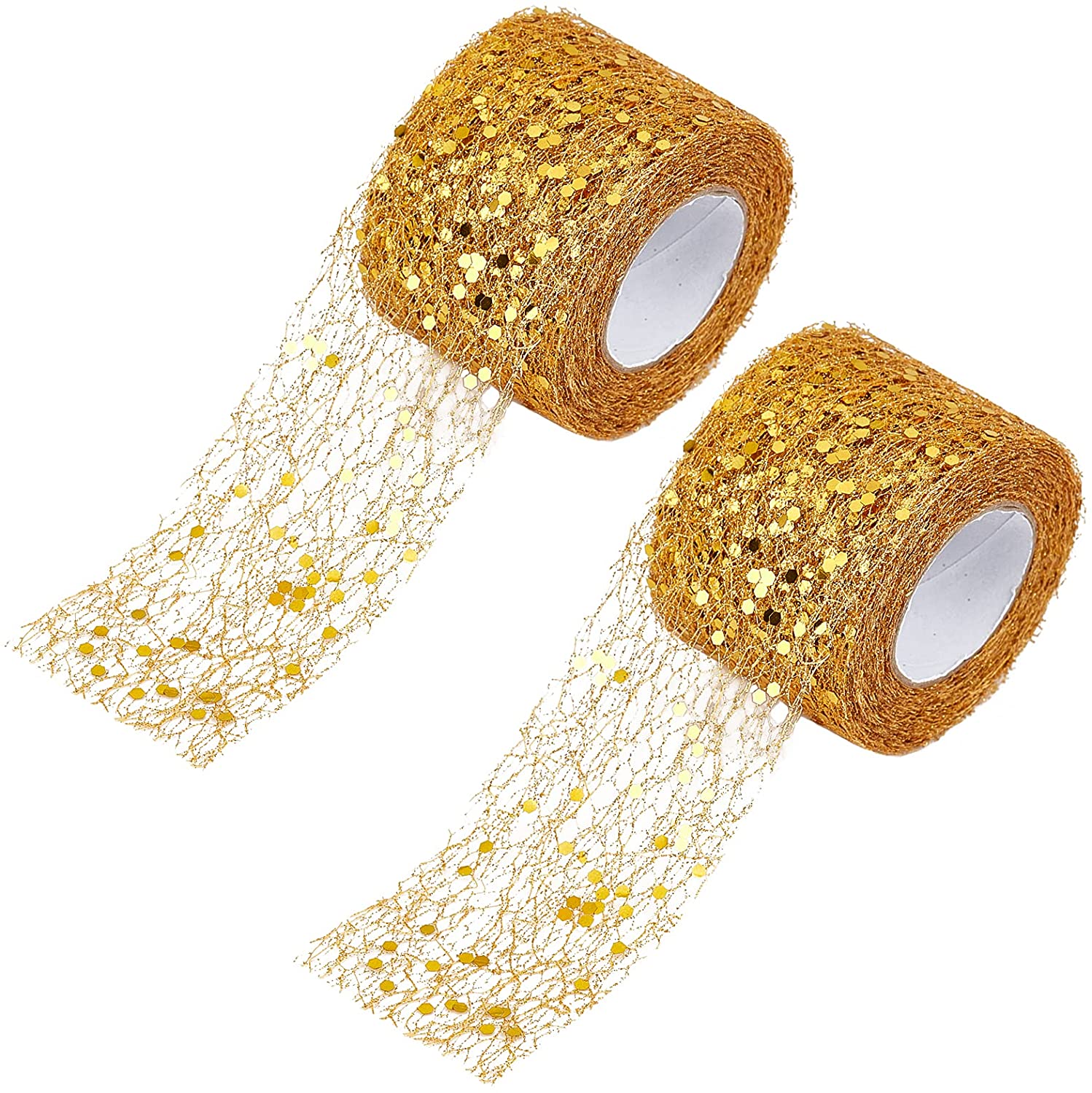 Glitter Metallic Gold Ribbon 1/4 25 Yards 2 Rolls, Sparkly Fabric Ribbon Perfect for Crafts, Sewing, Gift Package Wrapping and Christmas