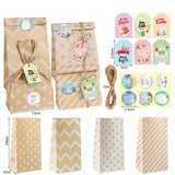 2 Set Easter Paper Bags Sets, No Handle, with Stickers, Tags, Hemp Rope, Tan, 13x8x24cm