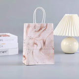 36 pc Kraft Paper Bags, with Handle, Gift Bags, Shopping Bags, Rectangle with Marble Pattern, Pink, 15x8x21cm