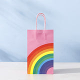 50 pc Rainbow Pattern Kraft Paper Bags, with Handle, Gift Bags, Shopping Bags, Rectangle, Pink, 13x8x22cm