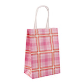 48 pc Kraft Paper Bags, with Handle, Gift Bags, Shopping Bags, Rectangle with Tartan Pattern, Pearl Pink, 15x8x21cm