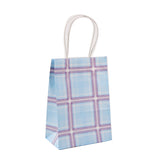48 pc Kraft Paper Bags, with Handle, Gift Bags, Shopping Bags, Rectangle with Tartan Pattern, Light Sky Blue, 15x8x21cm