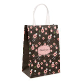 48 pc Kraft Paper Bags, with Handle, Gift Bags, Shopping Bags, Rectangle with Flower Pattern, Black, 15x8x21cm