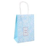 48 pc Kraft Paper Bags, with Handle, Gift Bags, Shopping Bags, Rectangle with Flower Pattern, Light Sky Blue, 15x8x21cm