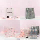 20 pc Transparent Rectangle PVC Plastic Bags, with Handle, for Shopping, Crafts, Gifts, Cat Pattern, 20.5x16x9cm
