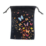 5 pc Velvet Packing Pouches Drawstring Bags, Rectangle with Butterfly Pattern, Black, 18x13cm
