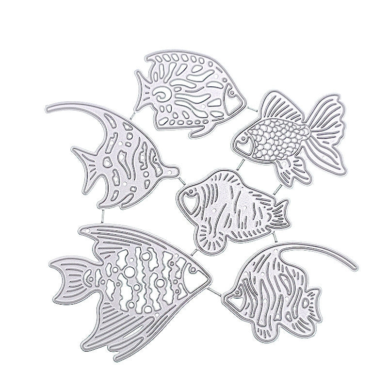 CRASPIRE Carbon Steel Cutting Dies Stencils, for DIY Scrapbooking/Photo Album, Decorative Embossing DIY Paper Card, Matte Platinum Color, Fish Pattern, 12x12cm, 10pcs/set