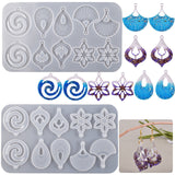 Pendant Silicone Molds, Resin Casting Molds, For UV Resin, Epoxy Resin Craft Making, Teardrop & Snowflake & Fan, White, 245x140x6mm