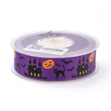 100 Yard Polyester Grosgrain Ribbon, Single Face Printed, for Halloween Gift Wrapping, Party Decoration, Halloween Themed Pattern, Purple, 1 inch(25mm), 100 yards/roll(91.44m/roll)