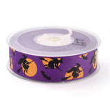 100 Yard Polyester Grosgrain Ribbon, Single Face Printed, for Halloween Gift Wrapping, Party Decoration, Halloween Witch Pattern, Purple, 1 inch(25mm), 100 yards/roll(91.44m/roll)
