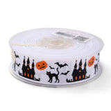 100 Yard Polyester Grosgrain Ribbon, Single Face Printed, for Halloween Gift Wrapping, Party Decoration, Halloween Themed Pattern, White, 1 inch(25mm), 100 yards/roll(91.44m/roll)