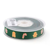 100 Yard Polyester Grosgrain Ribbon, Single Face Printed, Gingerbread Man Pattern, for Christmas Gift Wrapping, Party Decorate, Green, 5/8 inch(16mm), 100 yards/roll(91.44m/roll)