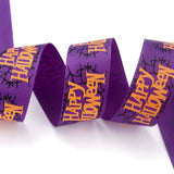 100 Yard Polyester Grosgrain Ribbon, Single Face Printed, for Halloween Gift Wrapping, Party Decoration, Word Halloween Pattern, Purple, 1 inch(26mm), 100 yards/roll(91.44m/roll)