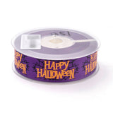 100 Yard Polyester Grosgrain Ribbon, Single Face Printed, for Halloween Gift Wrapping, Party Decoration, Word Halloween Pattern, Purple, 1 inch(26mm), 100 yards/roll(91.44m/roll)