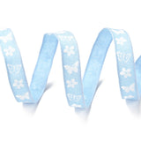 2 Roll Cotton Ribbon, Wired Ribbon, Flower with Butterfly Pattern, for Gifts Wrapping Party, Light Sky Blue, 5/8 inch(17mm), about 5.4yards(5m)/roll