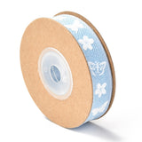 2 Roll Cotton Ribbon, Wired Ribbon, Flower with Butterfly Pattern, for Gifts Wrapping Party, Light Sky Blue, 5/8 inch(17mm), about 5.4yards(5m)/roll