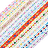 1 Roll Polyester Ribbons, with Jute Twines, Braided with Leaf, Colorful, 10m/roll