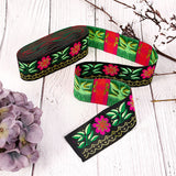 Embroidery Polyester Ribbons, Jacquard Ribbon, Garment Accessories, Floral Pattern, Black, 51mm; about 7m/bundle