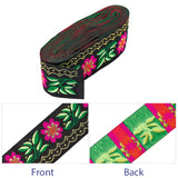 Embroidery Polyester Ribbons, Jacquard Ribbon, Garment Accessories, Floral Pattern, Black, 51mm; about 7m/bundle