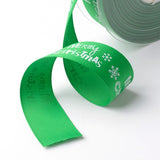 1 Roll Merry Christmas with Snowflake Polyester Grosgrain Ribbon for Christmas, Green, 1 inch(25mm), about 100yards/roll(91.44m/roll)