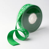 1 Roll Merry Christmas with Snowflake Polyester Grosgrain Ribbon for Christmas, Green, 1 inch(25mm), about 100yards/roll(91.44m/roll)