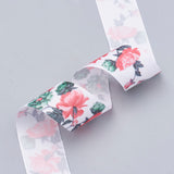 5 Roll Single Face Printed Polyester Grosgrain Ribbons, Flower Pattern, Teal, 1 inch(25mm), about 20yards/roll