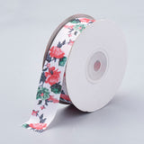 5 Roll Single Face Printed Polyester Grosgrain Ribbons, Flower Pattern, Teal, 1 inch(25mm), about 20yards/roll