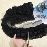 1 Set 2 Yards Pleated Chiffon Lace Trim, Black Ruffle Lace Trim 3-Layer Pleated Lace Edge Trim About 4.7 Width Polyester Lace Ribbon for Sewing Craft Wedding Bridal Dress Party Decor