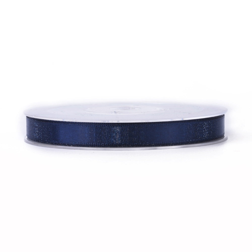 1 Roll Double Face Polyester Satin Ribbon, with Metallic Silver Color, Prussian Blue, 3/8 inch(9mm), about 100yards/roll(91.44m/roll)