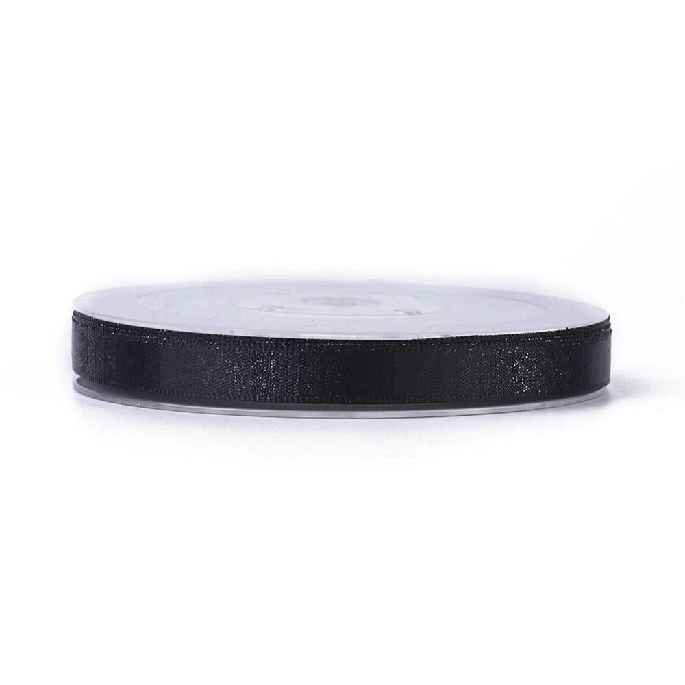 1 Roll Double Face Polyester Satin Ribbon, with Metallic Silver Color, Black, 5/8 inch(16mm), about 100yards/roll(91.44m/roll)