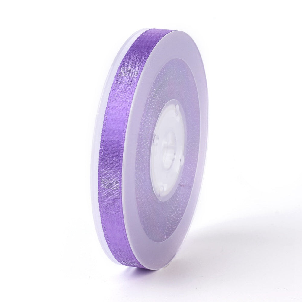 1 Roll Double Face Polyester Satin Ribbon, with Metallic Silver Color, Blue Violet, 3/8 inch(9mm), about 100yards/roll(91.44m/roll)