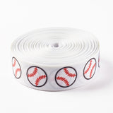 50 Yard Single Face Baseball Printed Polyester Grosgrain Ribbons, White, 1-1/2 inch(38mm), 0.3mm