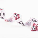 50 Yard Single Face Word Soccer with Football Printed Polyester Grosgrain Ribbons, White, 1 inch(25mm), 0.4mm