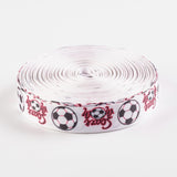 50 Yard Single Face Word Soccer with Football Printed Polyester Grosgrain Ribbons, White, 1 inch(25mm), 0.4mm