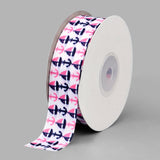 5 Roll Single Face Printed Polyester Grosgrain Ribbons, Anchor Pattern, White, 1 inch(25mm), about 20yards/roll(18.288m/roll)