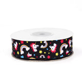 5 Roll Single Face Printed Polyester Grosgrain Ribbons, Unicorn Pattern, Black, 1 inch(25mm), about 20yards/roll(18.288m/roll)