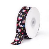 5 Roll Single Face Printed Polyester Grosgrain Ribbons, Unicorn Pattern, Black, 1 inch(25mm), about 20yards/roll(18.288m/roll)
