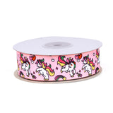 5 Roll Single Face Printed Polyester Grosgrain Ribbons, Unicorn Pattern, Pink, 1 inch(25mm), about 20yards/roll(18.288m/roll)