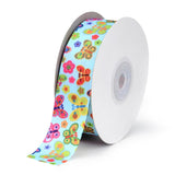 5 Roll Single Face Printed Polyester Grosgrain Ribbons, Butterfly Pattern, Light Sky Blue, 1 inch(25mm), about 20yards/roll(18.288m/roll)