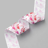 5 Roll Single Face Printed Polyester Grosgrain Ribbons, Flamingo Pattern, White, 1 inch(25mm), about 20yards/roll(18.288m/roll)