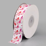 5 Roll Single Face Printed Polyester Grosgrain Ribbons, Flamingo Pattern, White, 1 inch(25mm), about 20yards/roll(18.288m/roll)