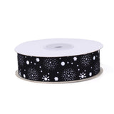 5 Roll Single Face Printed Polyester Grosgrain Ribbons, Christmas Pattern, Snowflake, Black, 1 inch(25mm), about 20yards/roll(18.288m/roll)