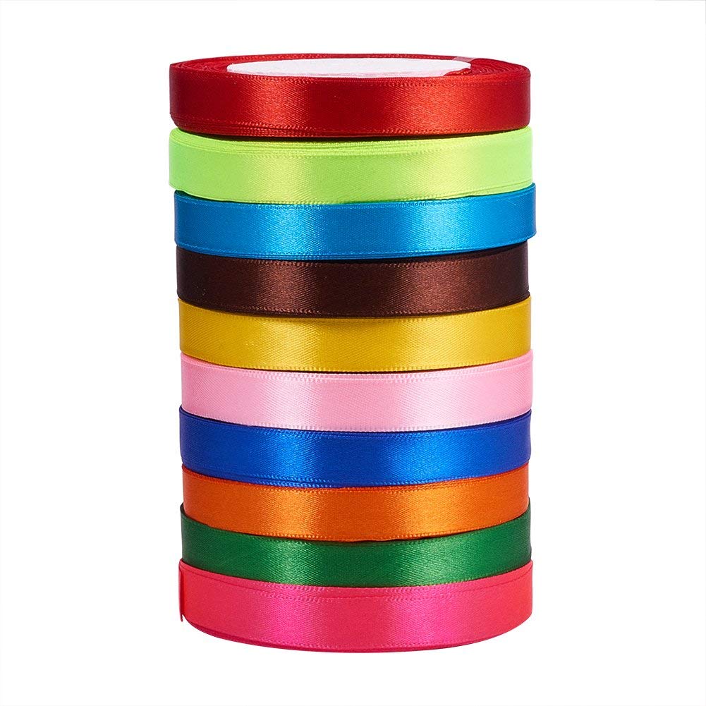 CRASPIRE 12mm Wide 10 Colors 10 Rolls Double Face Satin Ribbon