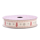 50 Roll Single Face Printed Cotton Ribbons, Christmas Party Decoration, Cerise, Christmas Tree Pattern, 5/8 inch(16.5mm), about 2.00 Yards(1.82m)/Roll