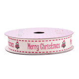 50 Roll Single Face Printed Merry Christmas Cotton Ribbons, Christmas Party Decoration, Camellia, Word, 5/8 inch(16.5mm), about 2.00 Yards(1.82m)/Roll