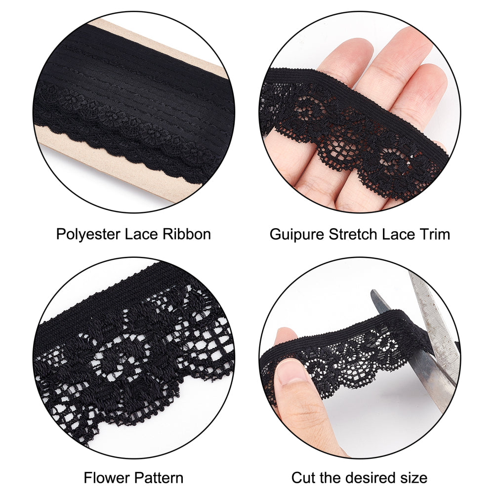 CRASPIRE 7.65 Yard Embroidered Jacquard Ribbon 2 Width Vintage Embroidered  Ribbon Floral Woven Trim Fabric for Embellishment Craft Supplies, Black
