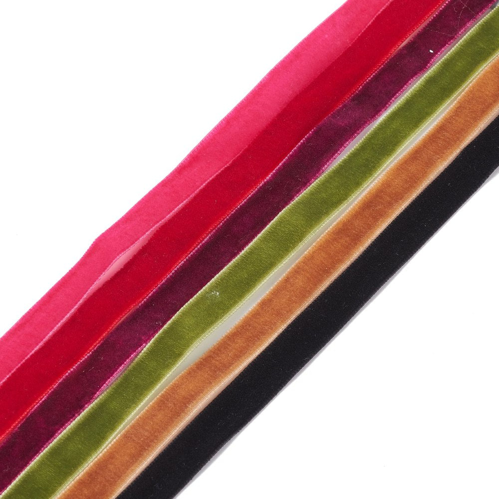 CRASPIRE 10 Strand Single Face Velvet Ribbon, Mixed Color, 3/8 inch(10mm),  about 5.47 Yards(5m)/Strand