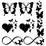 Craspire 8 Sheets 4 Style Infinity Heart & Butterfly Laser Style Plastic Adhesive Car Stickers, Waterproof Window Decals, for Car, Wall Decoration, Black, 125~173x78~136x0.1mm, 2 Sheets/style