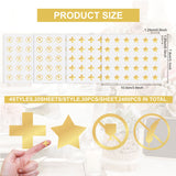 Craspire 80 Sheets 4 Patterns PVC Waterproof Self-Adhesive Sticker Sets, Cartoon Decals for Gift Cards Decoration, Gold Color, Mixed Patterns, 100x78x0.1mm, Stickers: 12x12mm, 30pcs/sheet, 20 sheets/pattern